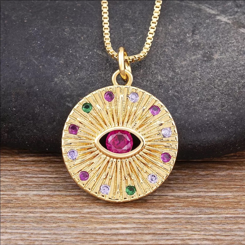 Gold Evil Eye Pendant Necklace - Picture 2 of 5